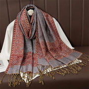 Buddha Stones Winter Ethnic Tibetan Jacquard Paisley Printing Pattern Tassel Cozy Scarf Shawl - RosyBrown - 70*190cm - image 11