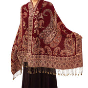Buddha Stones Bohemia Style Tibetan Paisley Floral Pattern Tassel Cozy Scarf Shawl - DarkRed - 70*180 cm - image 8