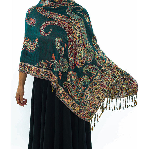 Buddha Stones Bohemia Style Tibetan Paisley Floral Pattern Tassel Cozy Scarf Shawl - image 2