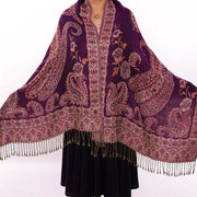Buddha Stones Bohemia Style Tibetan Paisley Floral Pattern Tassel Cozy Scarf Shawl - DarkMagenta - 70*180 cm - image 16
