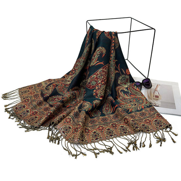 Buddha Stones Bohemia Style Tibetan Paisley Floral Pattern Tassel Cozy Scarf Shawl - image 6