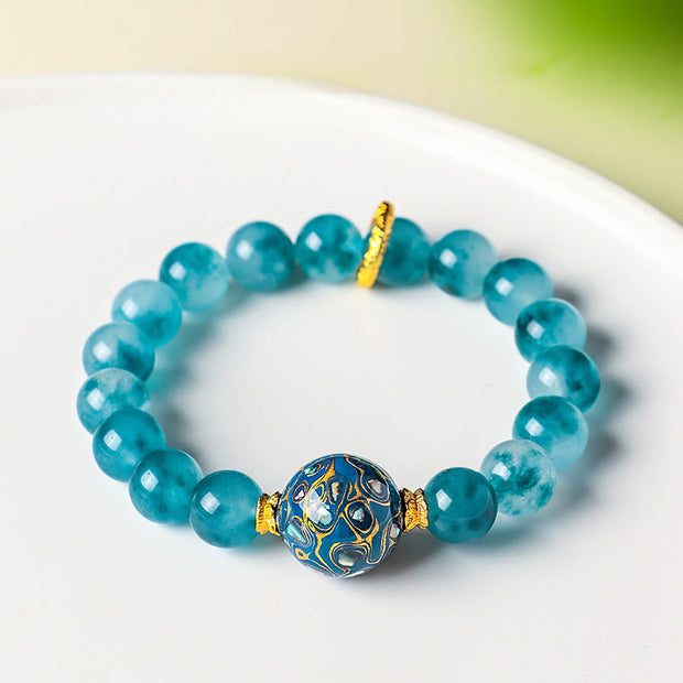 Buddha Stones 10mm Natural Blue Chalcedony Positive Bead Bracelet - image 3
