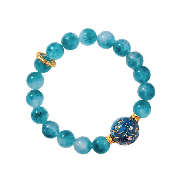 Buddha Stones 10mm Natural Blue Chalcedony Positive Bead Bracelet - image 6
