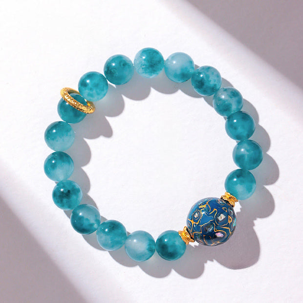 Buddha Stones 10mm Natural Blue Chalcedony Positive Bead Bracelet - image 2