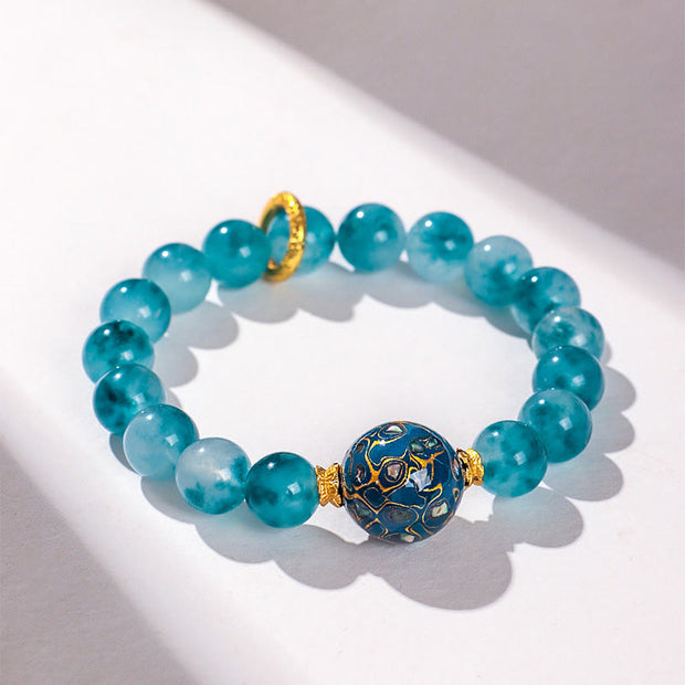 Buddha Stones 10mm Natural Blue Chalcedony Positive Bead Bracelet - image 1