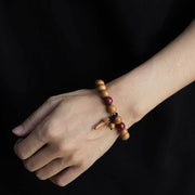 Buddha Stones Peach Wood Cinnabar Sword Charm Wealth Bracelet - image 9