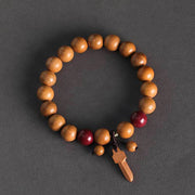 Buddha Stones Peach Wood Cinnabar Sword Charm Wealth Bracelet - image 1