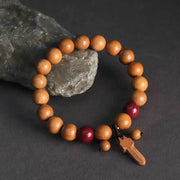 FREE Today: Wealth and Blessing Peach Wood Cinnabar Sword Charm Bracelet - 10mm Peach Wood(Wrist Circumference:15-17 cm) - image 0