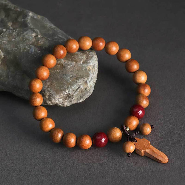 FREE Today: Wealth and Blessing Peach Wood Cinnabar Sword Charm Bracelet - 8mm Peach Wood(Wrist Circumference:14-16 cm) - image 7