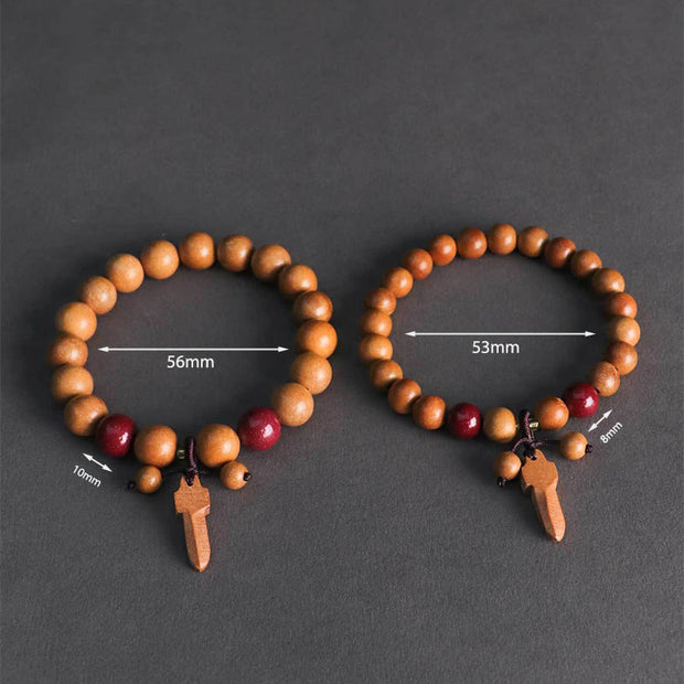 Buddha Stones Peach Wood Cinnabar Sword Charm Wealth Bracelet - image 13