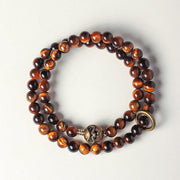 Buddha Stones Tibetan Black Obsidian Tiger Eye Copper Double Wrap Strength Bracelet - Tiger Eye(Wrist Circumference:13-15cm) - image 4