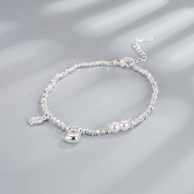 Buddha Stones Copper Plated Silver Fu Character Purse Pearl Blessing Bracelet - image 1