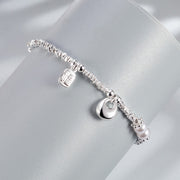 Buddha Stones Copper Plated Silver Fu Character Purse Pearl Blessing Bracelet - image 2