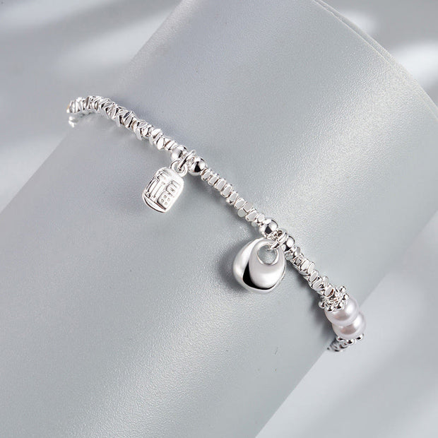 Buddha Stones Copper Plated Silver Fu Character Purse Pearl Blessing Bracelet - image 2