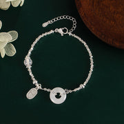 Buddha Stones Copper Plated Silver Fu Character Peace Buckle Fortune Bracelet - White Peace Buckle(Wrist Circumference: 15-17cm) - image 2