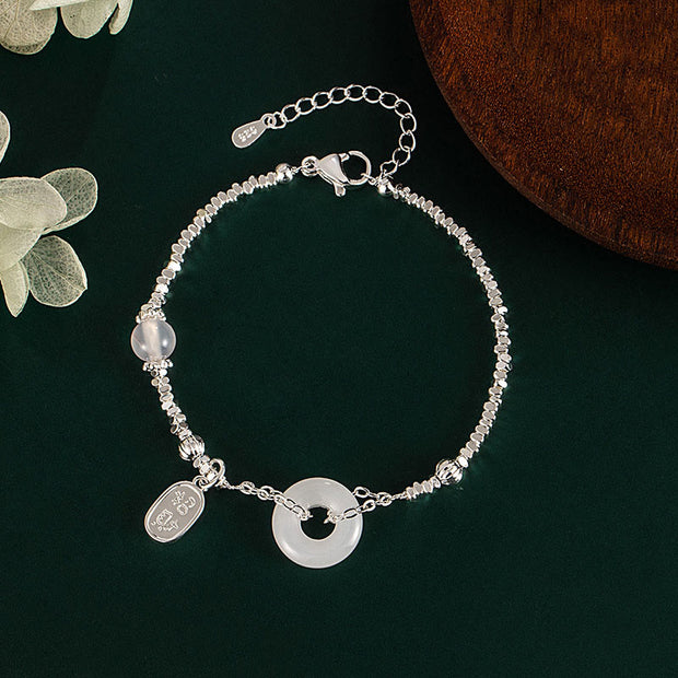 Buddha Stones Copper Plated Silver Fu Character Peace Buckle Fortune Bracelet - White Peace Buckle(Wrist Circumference: 15-17cm) - image 2