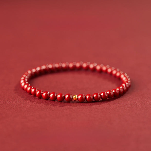 Buddha Stones 999 Gold Cinnabar Simple Design Concentration Bracelet - 4mm Imperial Cinnabar&3mm Gold bead - image 7