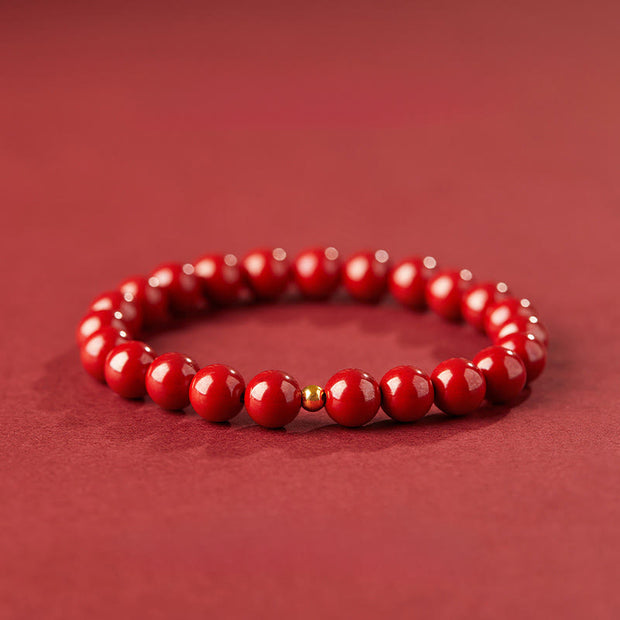 Buddha Stones 999 Gold Cinnabar Simple Design Concentration Bracelet - 8mm Imperial Cinnabar&4mm Gold bead - image 10