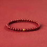 Buddha Stones 999 Gold Cinnabar Simple Design Concentration Bracelet - 4mm Cinnabar&3mm Gold bead - image 0