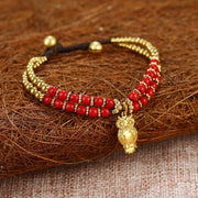 Buddha Stones Turquoise Elephant Luck Double-layer Plated Copper Strength Bracelet - Red Turquoise(Wrist Circumference: 15-18cm) - image 4