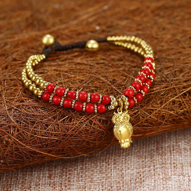 Buddha Stones Turquoise Elephant Luck Double-layer Plated Copper Strength Bracelet - Red Turquoise(Wrist Circumference: 15-18cm) - image 4