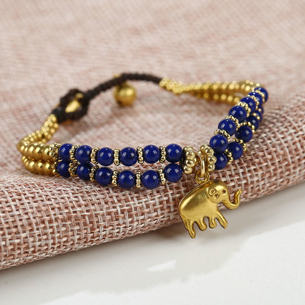 Buddha Stones Turquoise Elephant Luck Double-layer Plated Copper Strength Bracelet - Blue Turquoise(Wrist Circumference: 15-18cm) - image 7