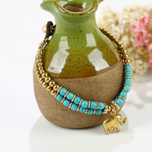 Buddha Stones Turquoise Elephant Luck Double-layer Plated Copper Strength Bracelet - Turquoise(Wrist Circumference: 15-18cm) - image 8
