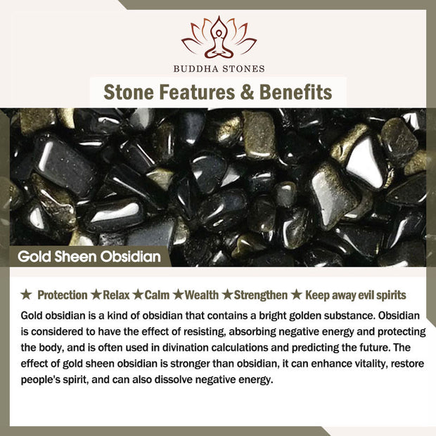 Buddha Stones Plated Copper Brass Gold Sheen Obsidian Protection Wealth Bracelet - image 4