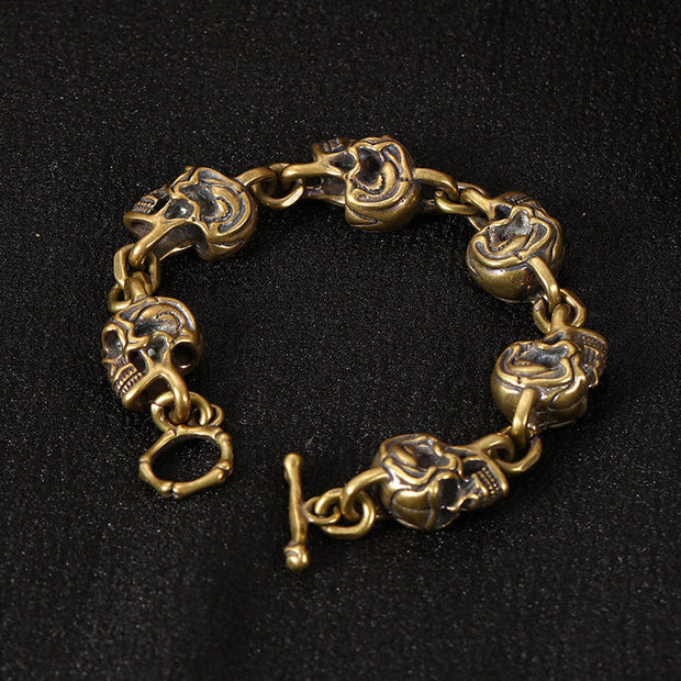 Buddha Stones Retro Copper Brass Skull The Lord Of The Corpse Forest Protection Bracelet - Copper Brass (Wrist Circumference: 18-19cm) - image 0