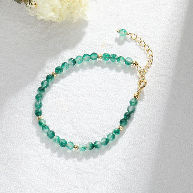 Buddha Stones 14K Gold Plated Natural Moss Agate Healing Bracelet - image 2