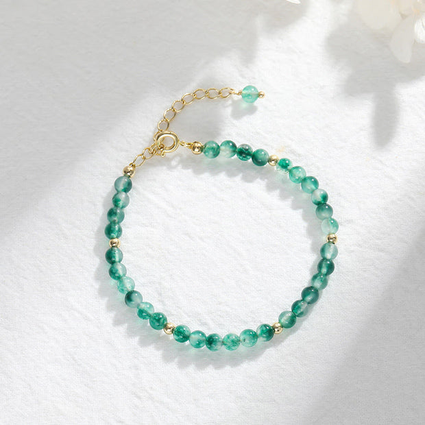 Buddha Stones 14K Gold Plated Natural Moss Agate Healing Bracelet - Moss Agate(Wrist Circumference:14-19cm) - image 0