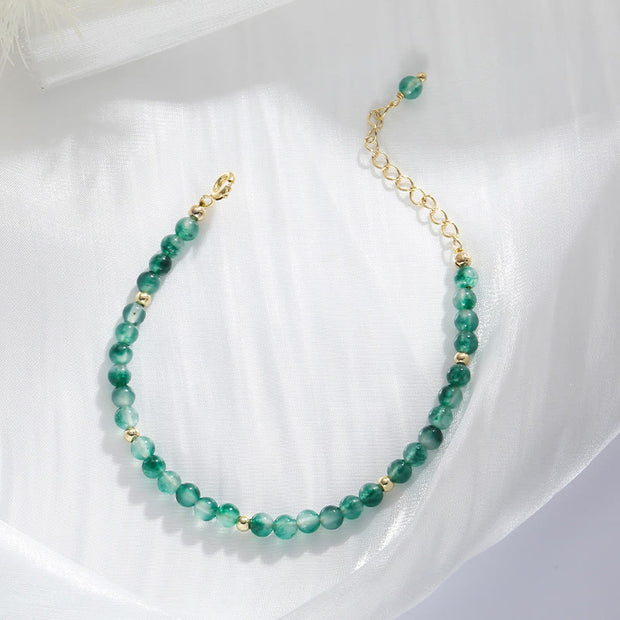 Buddha Stones 14K Gold Plated Natural Moss Agate Healing Bracelet - image 3
