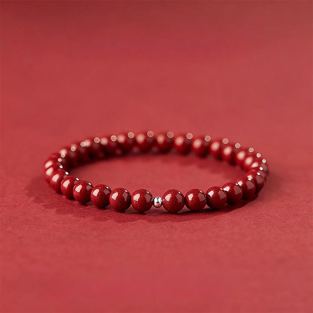 Buddha Stones 925 Sterling Silver Cinnabar Beads Blessing Bracelet - 6mm Cinnabar&4mm 925 Sterling Silver - image 0
