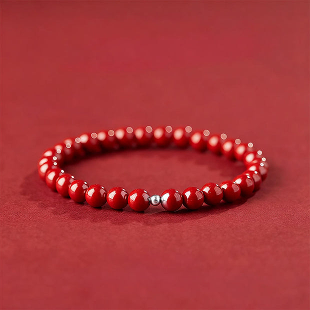 Buddha Stones Blessing and Protection 925 Sterling Silver Cinnabar Beads Bracelet - 6mm Imperial Cinnabar&4mm 925 Sterling Silver - image 7