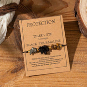 Buddha Stones Tiger Eye Black Tourmaline Pyrite Protection Card Rope Bracelet - Irregular Beads (Wrist Circumference: 14-23cm) - image 0