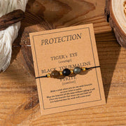 Buddha Stones Tiger Eye Black Tourmaline Pyrite Protection Card Rope Bracelet - Round Beads(Wrist Circumference: 14-23cm) - image 1