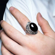 Buddha Stones Black Obsidian Koi Fish Symbol Strength Adjustable Ring - image 11