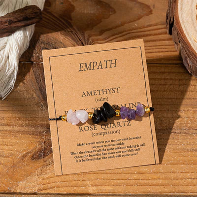 Buddha Stones Amethyst Black Tourmaline Rose Quartz Empath Card Rope Bracelet - Irregular Beads (Wrist Circumference: 14-23cm) - image 0