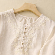 Buddha Stones Casual Women's Plain Frog Buckle Design Half Sleeve Shirt - image 9