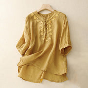 Buddha Stones Casual Women's Plain Frog Buckle Design Half Sleeve Shirt - Goldenrod - US8-10，UK/AU12-14，EU40-42 (2XL) - image 12
