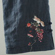 Buddha Stones Embroidered Frog Button Cotton Padded Women's Wide Leg Pants With Pockets - image 4