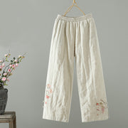 Buddha Stones Embroidered Frog Button Cotton Padded Women's Wide Leg Pants With Pockets - Beige - US8-10，UK/AU12-14，EU40-42 (2XL) - image 6