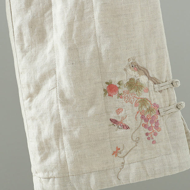 Buddha Stones Embroidered Frog Button Cotton Padded Women's Wide Leg Pants With Pockets - image 13