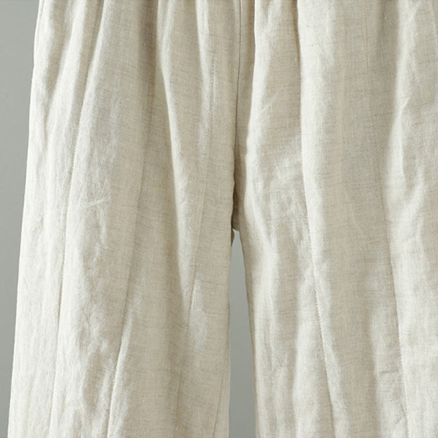 Buddha Stones Embroidered Frog Button Cotton Padded Women's Wide Leg Pants With Pockets - image 10