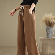 Buddha Stones Solid Color Drawstring Cotton Padded Women's Wide Leg Pants With Pockets - image 2