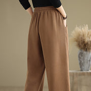 Buddha Stones Solid Color Drawstring Cotton Padded Women's Wide Leg Pants With Pockets - image 4