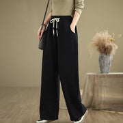 Buddha Stones Solid Color Drawstring Cotton Padded Women's Wide Leg Pants With Pockets - image 10