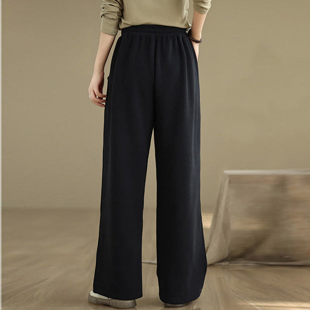 Buddha Stones Solid Color Drawstring Cotton Padded Women's Wide Leg Pants With Pockets - image 11