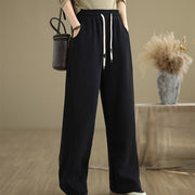 Buddha Stones Solid Color Drawstring Cotton Padded Women's Wide Leg Pants With Pockets - image 12