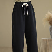 Buddha Stones Solid Color Drawstring Cotton Padded Women's Wide Leg Pants With Pockets - image 13
